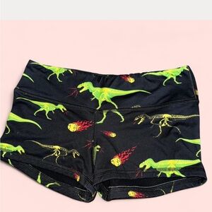 Fleo Black and Green Dinosaur Print Shorts